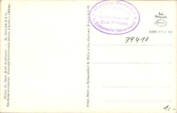 Postcard Blauen Badenweiler in the Black Forest, Hochblauen, Hotel and Pension