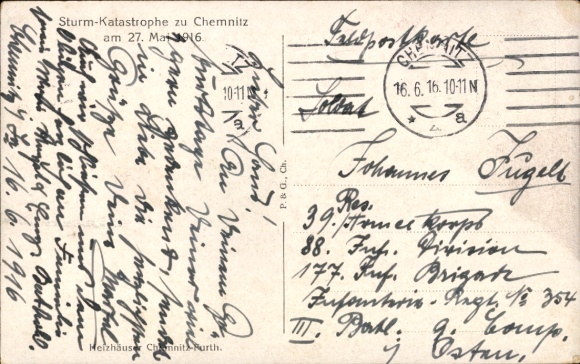 Postcard Chemnitz in Saxony, storm catastrophe on May 27, 1916
