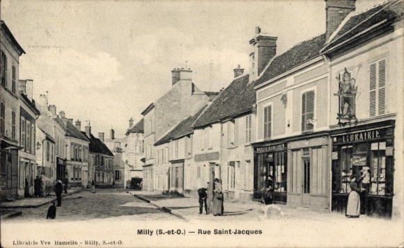 CPA Milly la Forêt Essonne, Rue Saint Jacques, Librairie