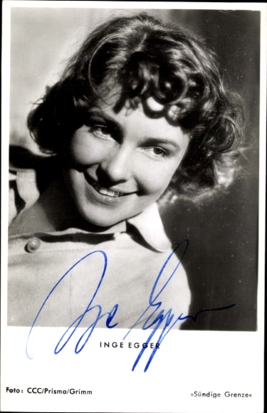 Postcard actress Inge Egger, Sinful Border, portrait, autograph