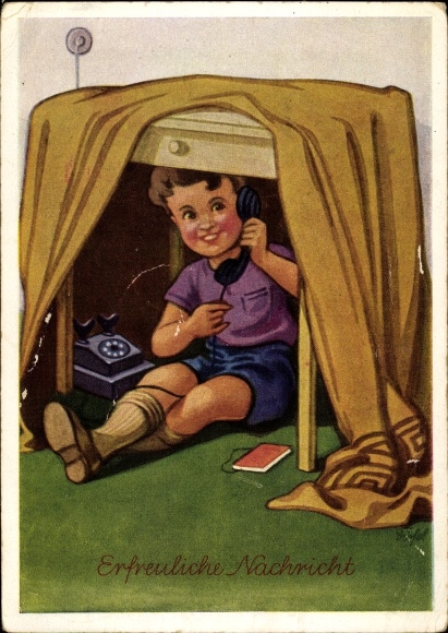Artist PC Dörfel, good news, desire for children, boy on the phone