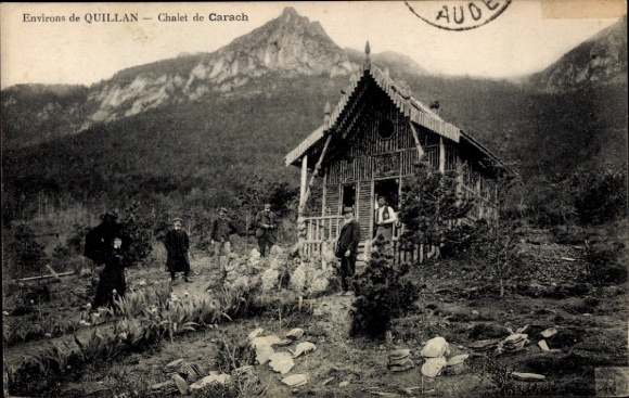 KP Quillan Aude, Chalet de Carach, otoczenie ludzi, rośliny