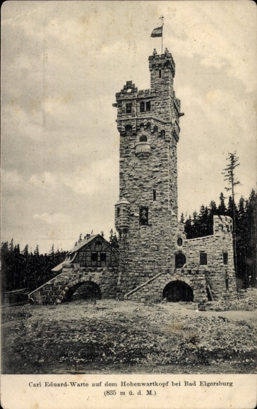 Postcard Elgersburg in Thuringia, Carl Eduard-Warte, Hohenwartkopf, flatland, tower