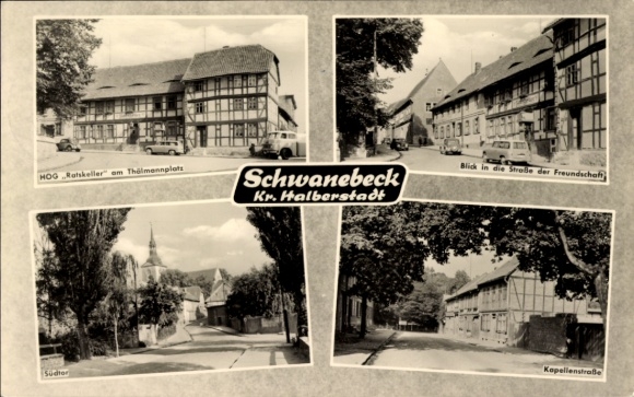 Postcard Schwanebeck Harz, HOG Ratskeller at Thälmannplatz, Str. der Freundschaft