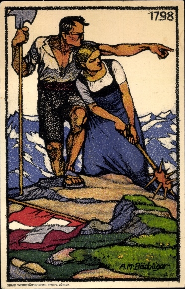 Postwaardestukken kunstenaarsbriefkaart Bächliger, AM, Zwitserse nationale viering, 1913, 1798, tegen tuberculose