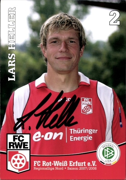Autograph card footballer Lars Heller, FC Rot-Weiß Erfurt, autograph