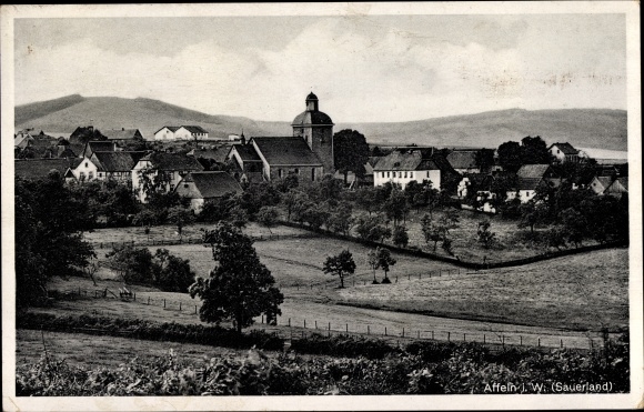 Postcard Affeln Neuenrade in the Sauerland, total view of the village, church