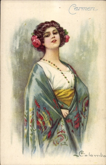 Artist Postcard Colombo, E., Carmen, woman portrait