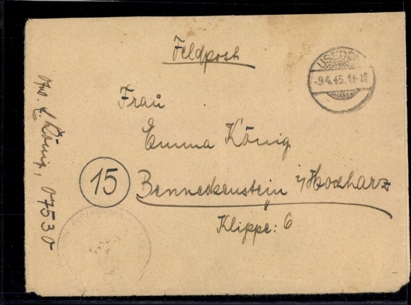 Field post "Usedom 9.4.45"
