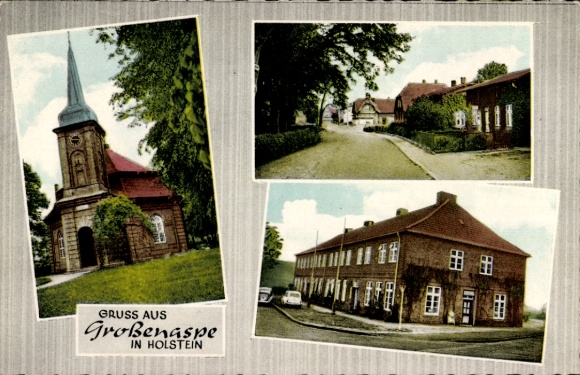 Postcard Großenaspe in Holstein, church, brick house