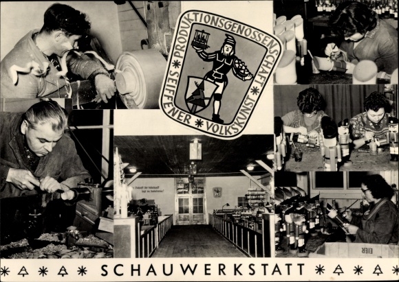 Postcard Seiffen in the Ore Mountains, production cooperative PGH Seiffen folk art, demonstration workshop