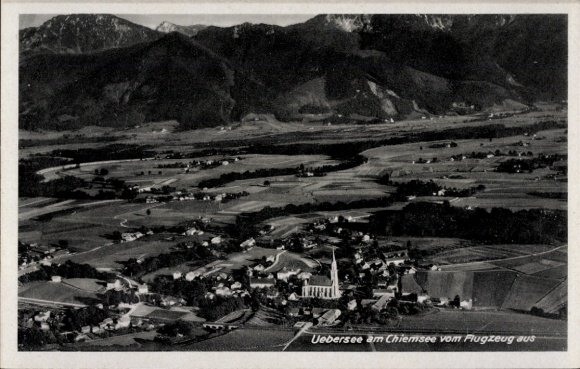 Ak Übersee am Chiemsee, Übersee am Chiemsee vom Flugzeug aus