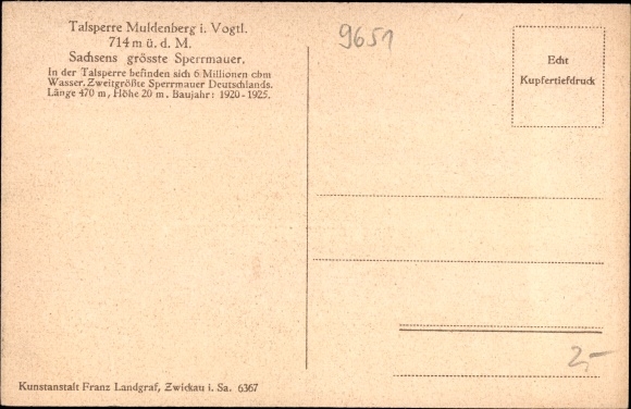 Postcard Muldenberg Grünbach im Vogtland, Muldenberg dam, view of the dam