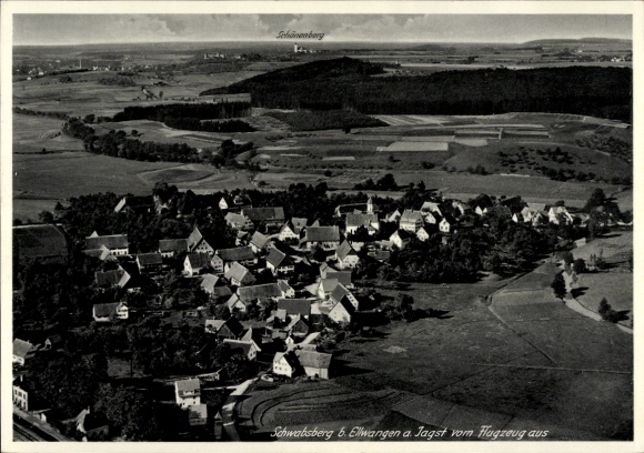 Postcard Ellwangen an der Jagst Württemberg, aerial photograph of Schwabsberg, view from the airplane