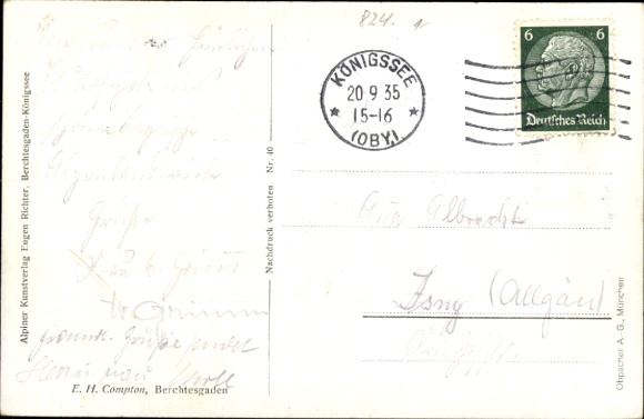 Artist Postcard Compton, Edward Harrison, Berchtesgaden in Upper Bavaria, village with landscape view