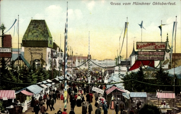 Postcard Munich Bavaria, Munich Oktoberfest, market stalls