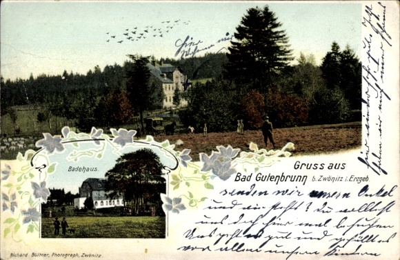Postcard Niederzwönitz Zwönitz in the Ore Mountains Saxony, Bad Gutenbrunn, bathhouse