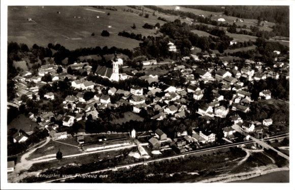 Postcard Lenggries in Upper Bavaria, aerial photograph