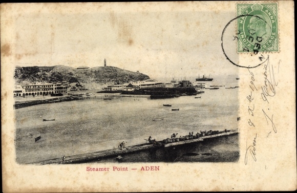 Postcard Aden Yemen, Steamer Point, lighthouse, harbor