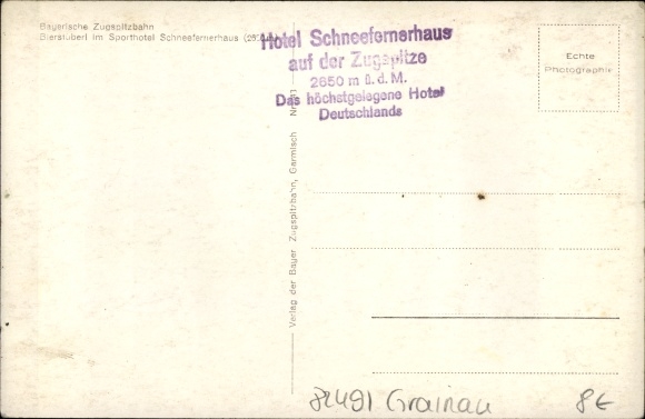 Postcard Grainau in the district of Garmisch Partenkirchen, Bierstüberl in the Sporthotel Schneefernerhaus
