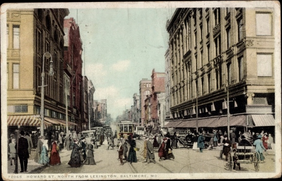 Briefkaart Baltimore Maryland de VS, Howard Street North van Lexington