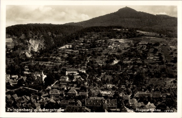 Postcard Zwingenberg on the Bergstraße in Hesse, aerial photograph