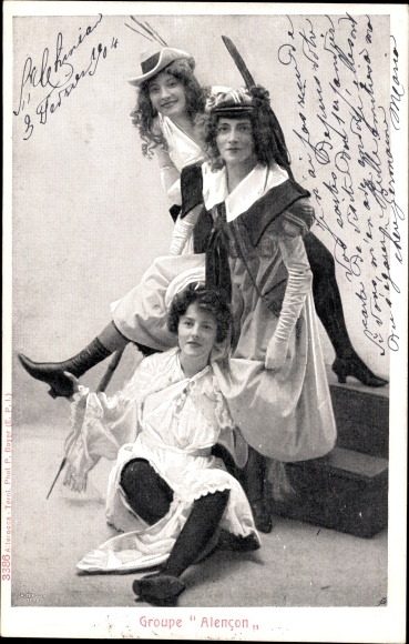 Postcard actress group Alencon, portrait, artist, costume