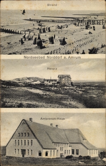 Postcard Norddorf auf Amrum Nordfriesland, beach, hospice, Ambronen house