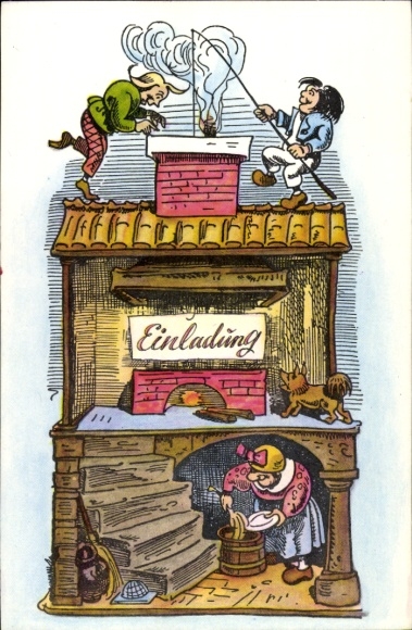 Artist Postcard Wilhelm Busch, Max and Moritz, Widow Bolte, Invitation