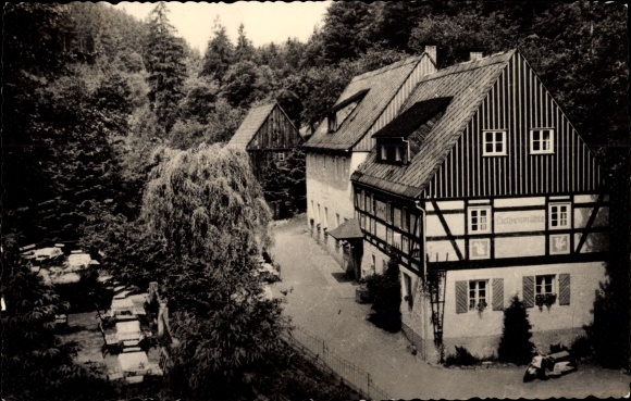PC Kleinhennersdorf Gohrisch Saxony, forest idyll Liethenmühle, half-timbered house