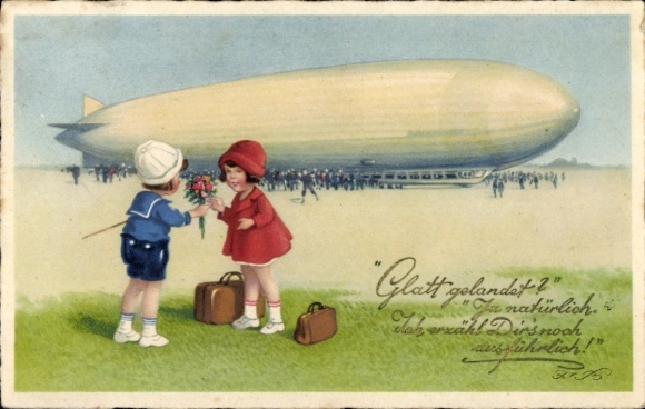Artist Chromo-Litho Happy Birthday, Zeppelin, Kitsch, Meissner & Book 3298