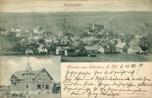 Ak Effelder im Eichsfeld Thüringen, Totalansicht, Consumverein, Ortseindruck, Gruß aus  Jahr 1899