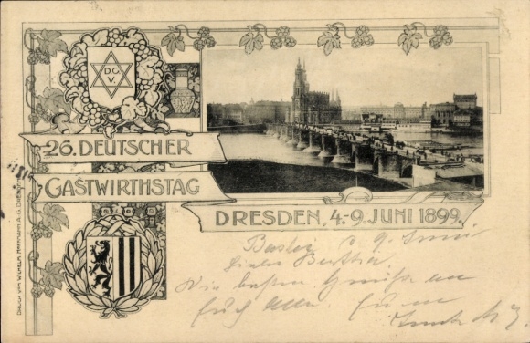 Passepartout coat of arms PC Dresden Altstadt, 26th German Innkeepers' Day, 4 - 9 June 1899