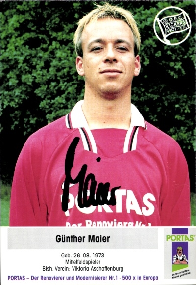 Karta z autografem piłkarza Günthera Maiera, Kickers Offenbach, autograf