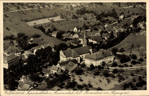 Postcard Zell am Harmersbach Black Forest Baden, aerial photograph, Capuchin monastery, mission school