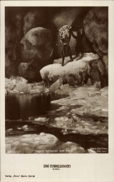 Postcard Nibelungen, film scene, Hagen sinks the hoard, Ross 677/5