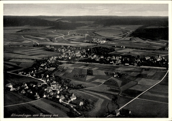 Ak Allmendingen in Württemberg, Luftaufnahme von  ländliche Landschaft, Dörfer, Felder