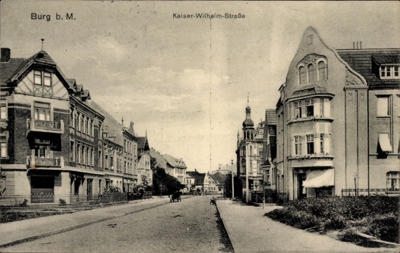 Postcard Burg near Magdeburg, Kaiser Wilhelm Street, building