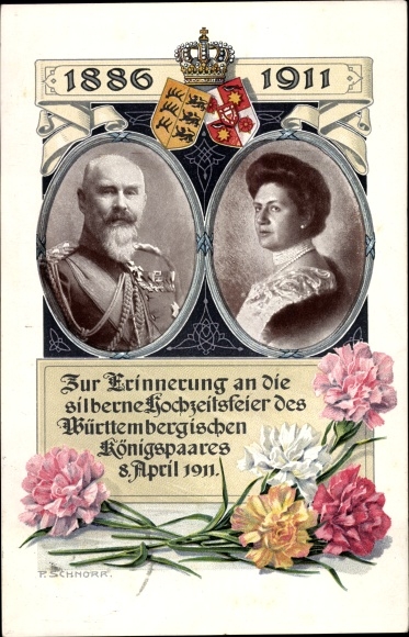 PC King Wilhelm II of Württemberg, Marie zu Waldeck and Pyrmont, silver wedding 1911, coat of arms