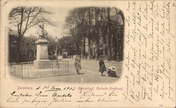 Postcard Hamburg Nord Eppendorf, Heinicke Monument