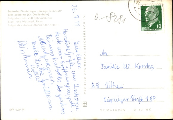 Postcard Zschorna Thiendorf Saxony, Central Pioneer Camp Georgij Dimitroff