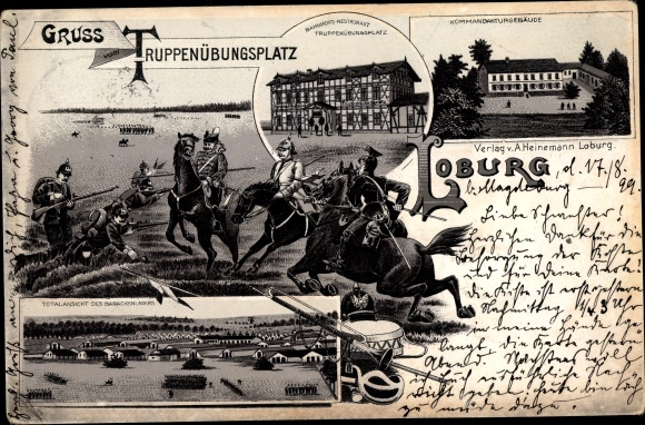Chromo-Litho Loburg Möckern in Saxony Anhalt, military training area, headquarters building, hussar, lancers