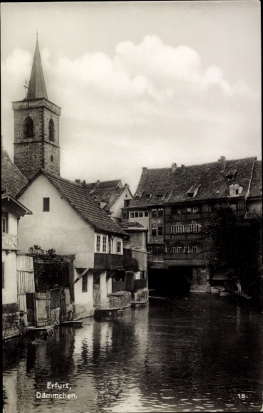 Postcard Erfurt in Thuringia, dam, waterway, old architecture, church tower
