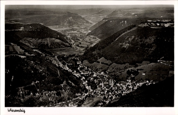 Postcard Wiesensteig in Württemberg, aerial photograph