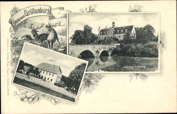 Postcard Grillenburg Tharandt in the Erzgebirge, inn, castle