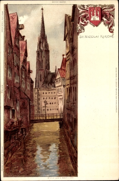 Coat of arms Artist Chromo-Litho Hamburg, St. Nicolai Church