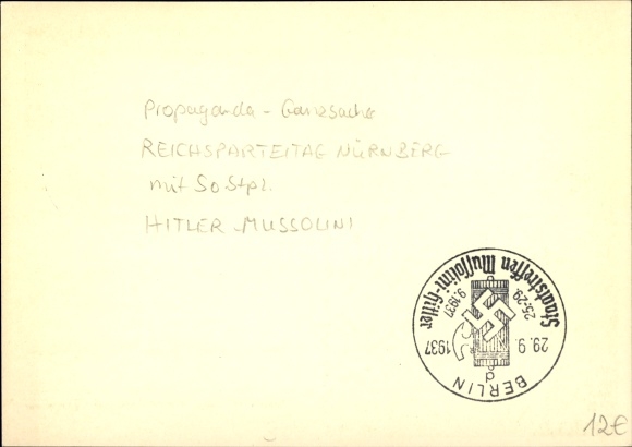 Postal stationery PC Nuremberg, Reich Party Rally 1937, Reich Labor Service, work men, RAD parade