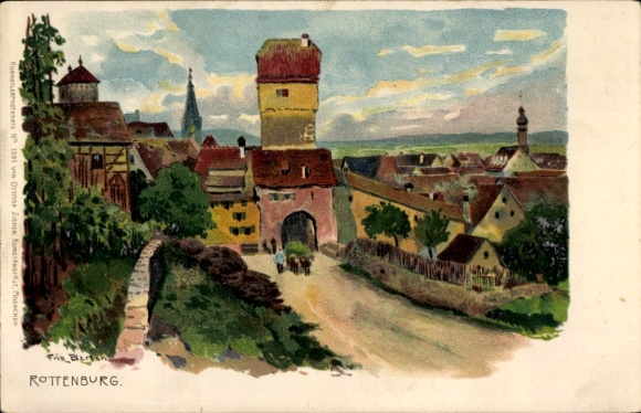 Kunstenaarskaart Rottenburg am Neckar, gedeeltelijk zicht, Kalkweiler Tor