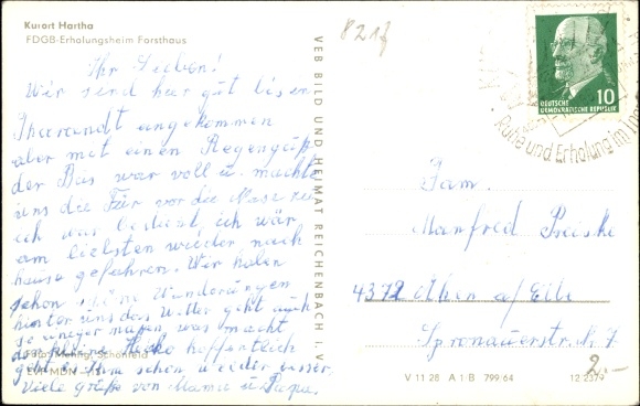 Postcard Hartha Hintergersdorf Tharandt in the Ore Mountains, FDGB convalescent home Forsthaus, motorcycle
