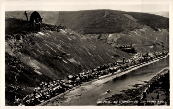 Ak Zell an der Mosel, luchtfoto, wijnstad van de Zwarte Kat